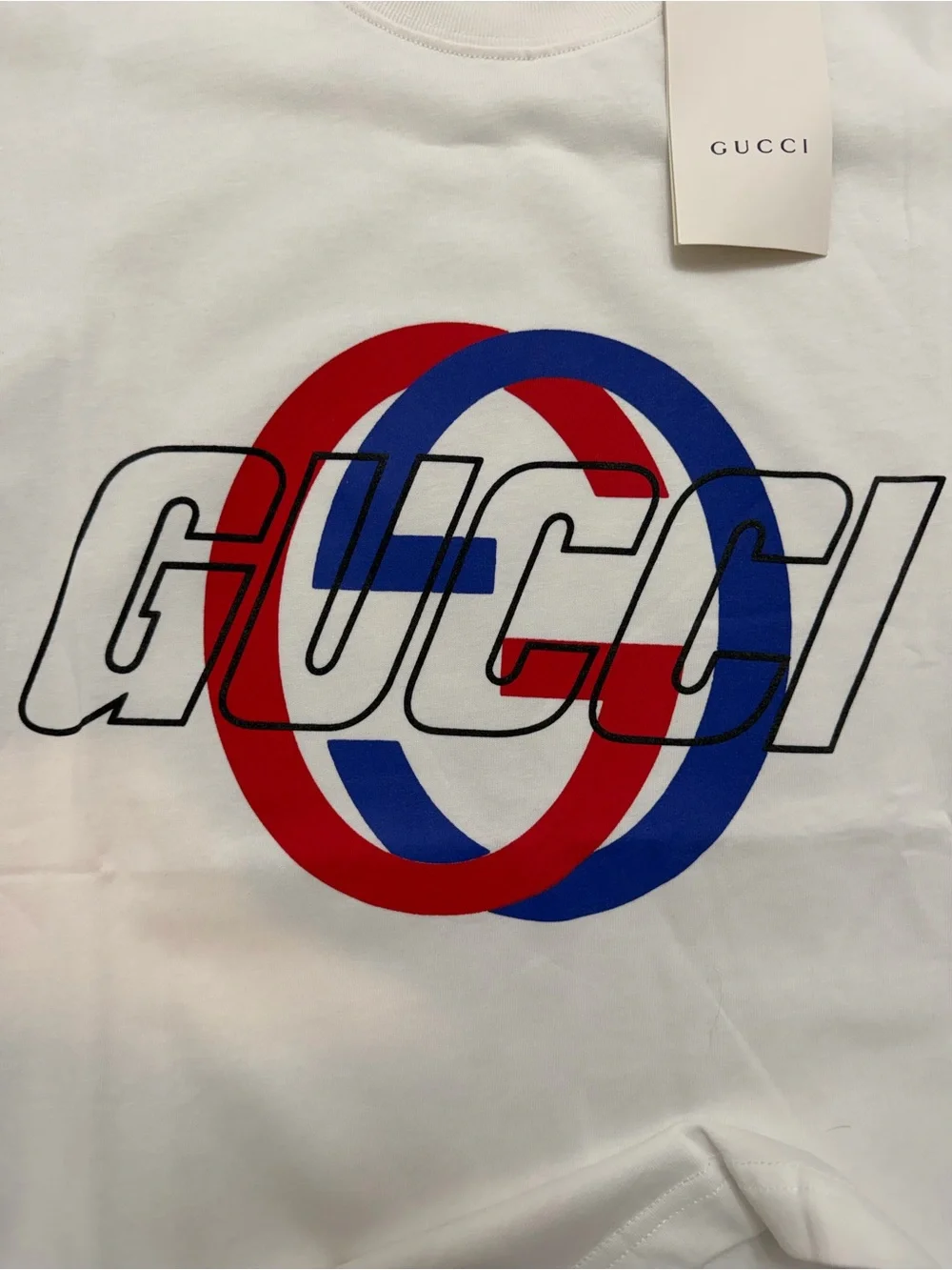 GUCCI White Interlocking Logo Graphic T-Shirt — Size S
